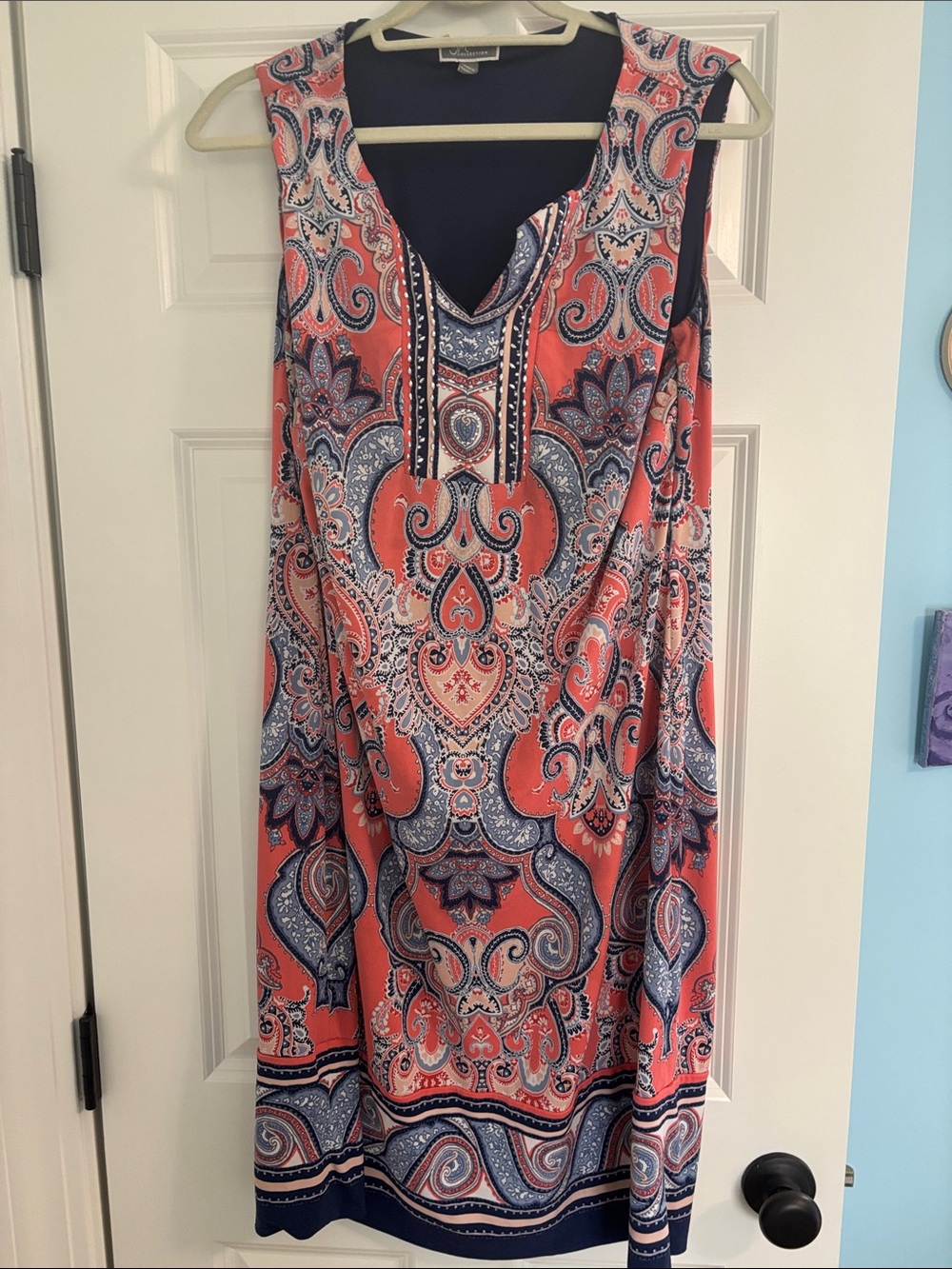 Karen Scott Coral and Navy Paisley Sleeveless Tunic